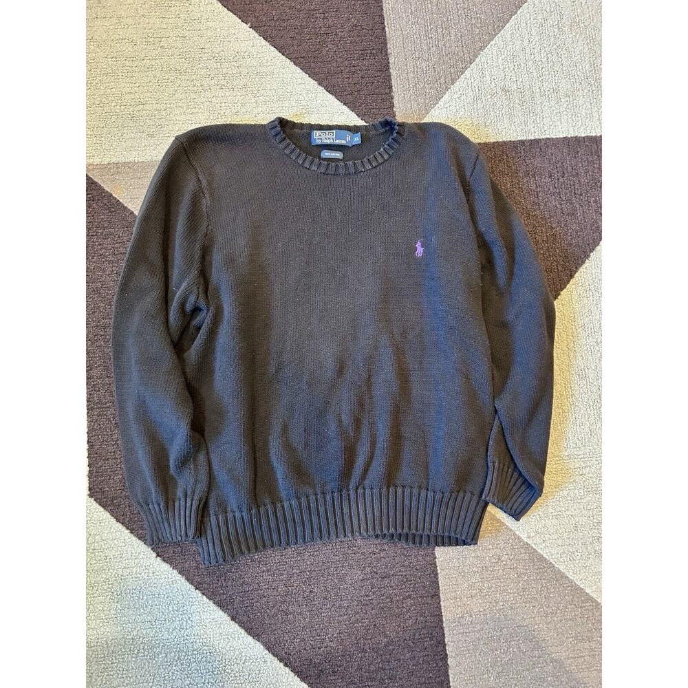 Polo Ralph Lauren Sweater Mens XL Extra Large Black Pima Cotton V‎ Neck Pullover